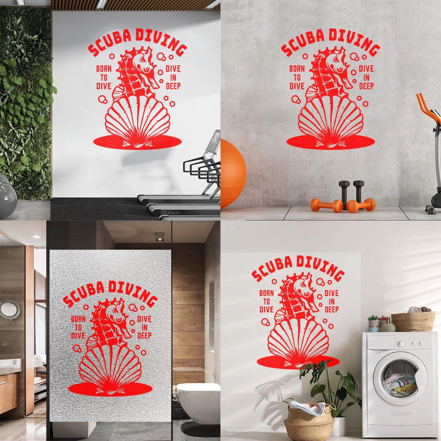 Fine Carving Stickers Scuba Diving Extreme Sport Seahorse Dive Deep Water Do Not Damage The Wall Surface