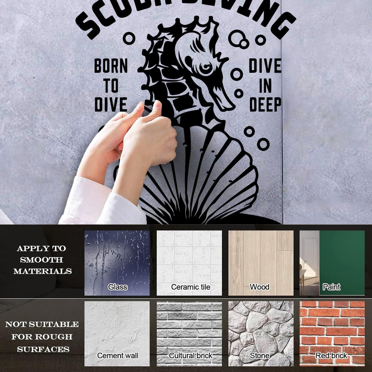 Fine Carving Stickers Scuba Diving Extreme Sport Seahorse Dive Deep Water Do Not Damage The Wall Surface