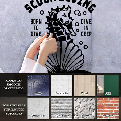 Fine Carving Stickers Scuba Diving Extreme Sport Seahorse Dive Deep Water Do Not Damage The Wall Surface