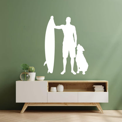 Engraving Decals Silhouette Surfing Board Surfer Dog Beach Style Car Body Decoration