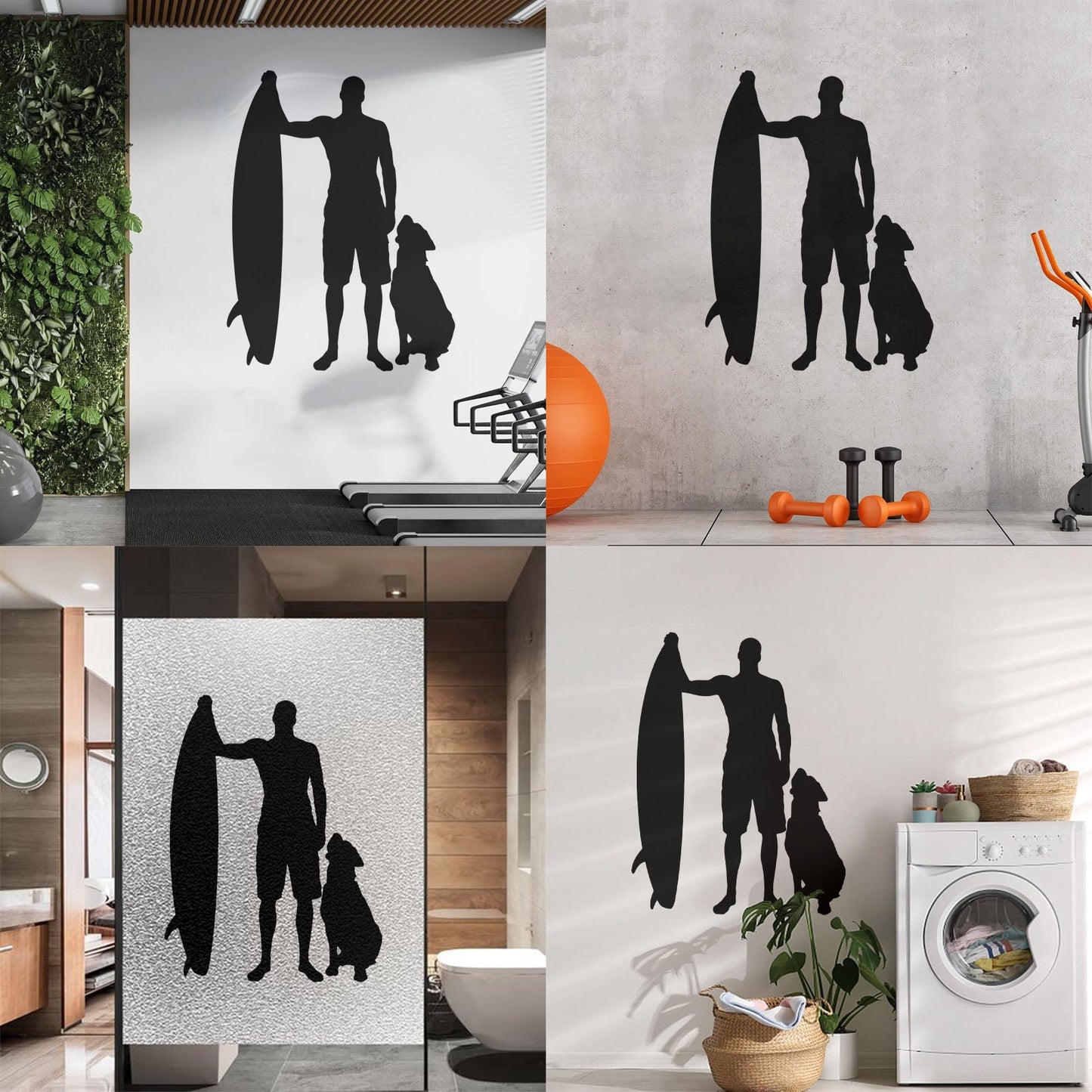 Engraving Decals Silhouette Surfing Board Surfer Dog Beach Style Car Body Decoration