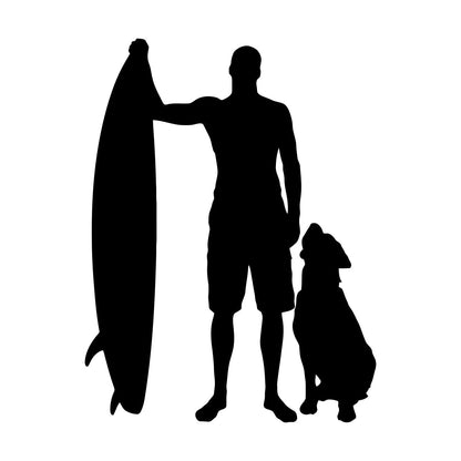 Engraving Decals Silhouette Surfing Board Surfer Dog Beach Style Car Body Decoration