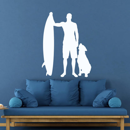 Engraving Decals Silhouette Surfing Board Surfer Dog Beach Style Car Body Decoration