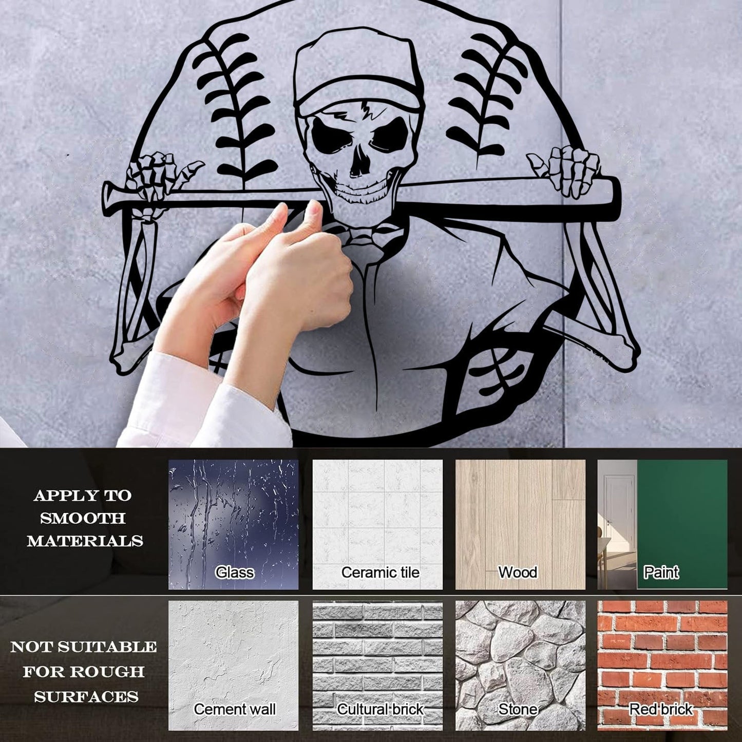 Lettering Stickers Skeleton Baseball Ball Sports Art Mural Painting