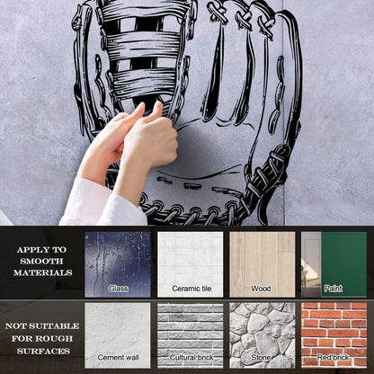 Wall Decals Paster Paper Sketch Baseball Glove Hand Drawn Sports Fan Multiple Size Options