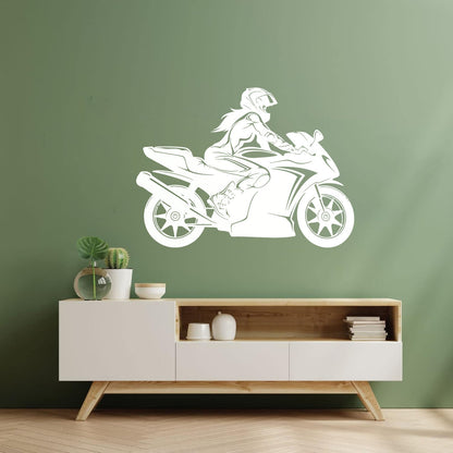Vinyl Wall Decals Speed Racing Appeal Girl On A Motorcycle Equipped With Transfer Film Kit