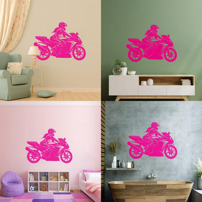 Vinyl Wall Decals Speed Racing Appeal Girl On A Motorcycle Equipped With Transfer Film Kit