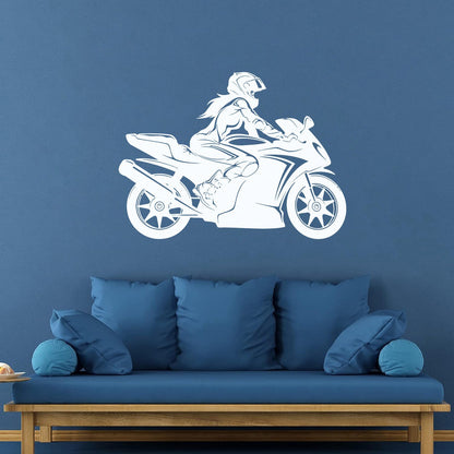 Vinyl Wall Decals Speed Racing Appeal Girl On A Motorcycle Equipped With Transfer Film Kit
