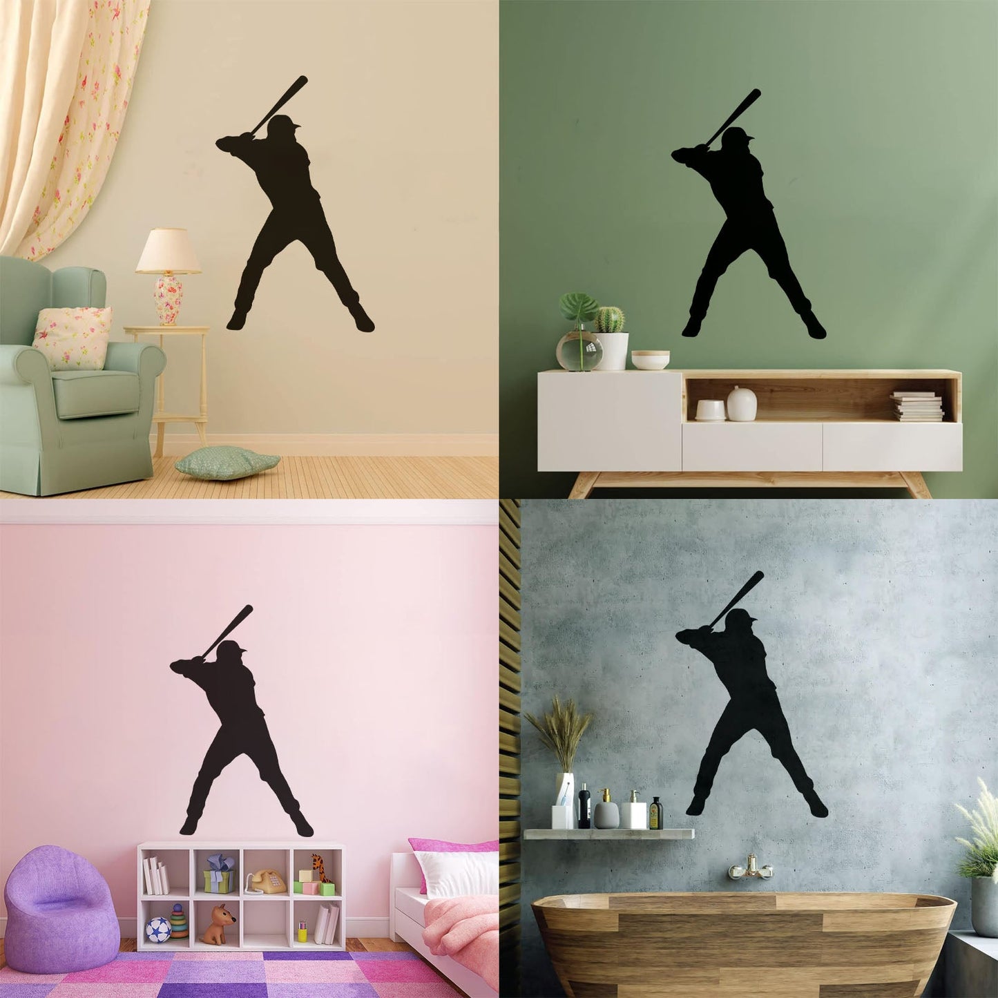 Wall Vinyl Sticker Decor Sport Baseball Man Player Home Team Waterproof