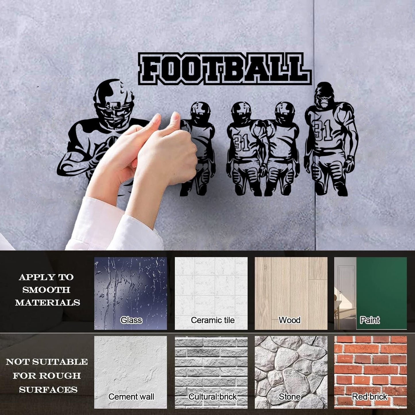 Wall Decals Sport Football Players Gorilla Team Game Removable Without Leaving Glue