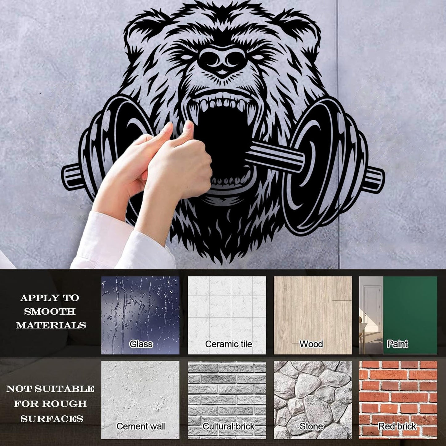 Fine Carving Decals Sports Power Gymnastics Fitnesscenter Barbell Bear Head Animal Easy Installation