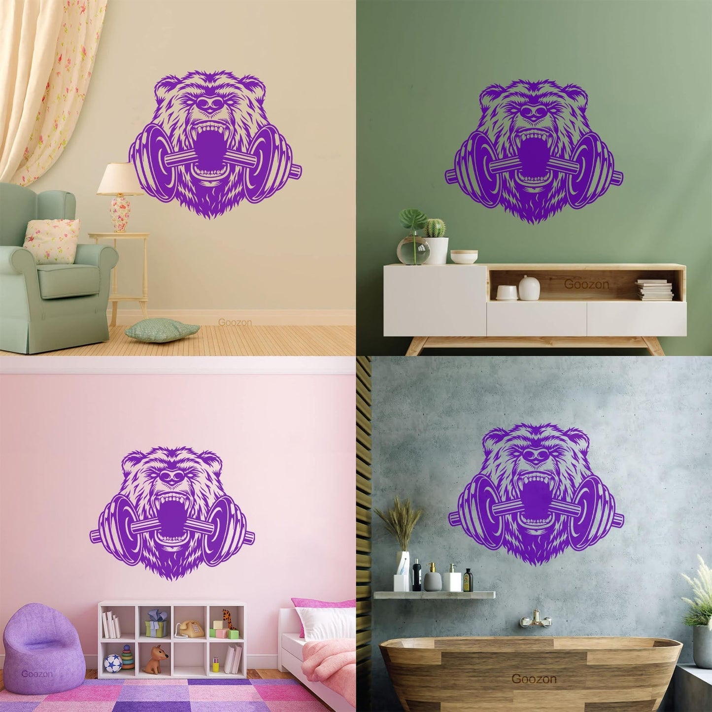 Fine Carving Decals Sports Power Gymnastics Fitnesscenter Barbell Bear Head Animal Easy Installation