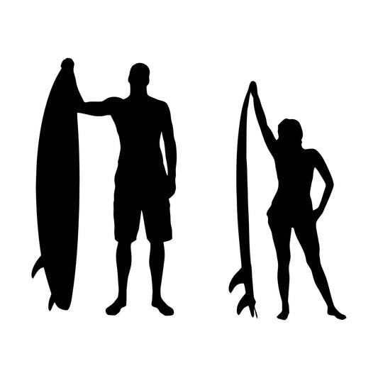 Wall Vinyl Sticker Decor Surfing Couple Silhouette Man Woman Surfers Beach Window Decals