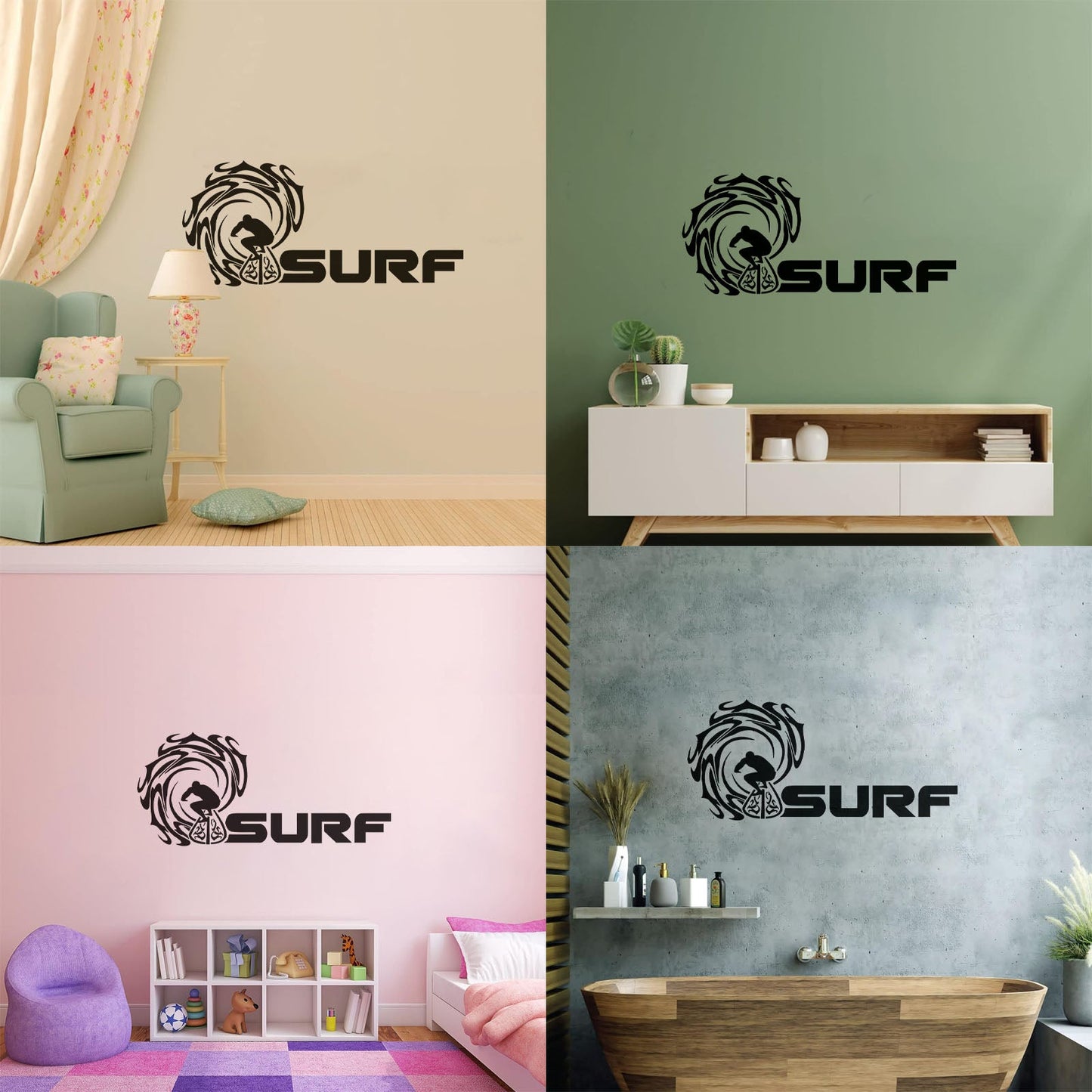Surf Surfing Logo Waves Water Sports Beach Style Wall Decals Multiple Size Options