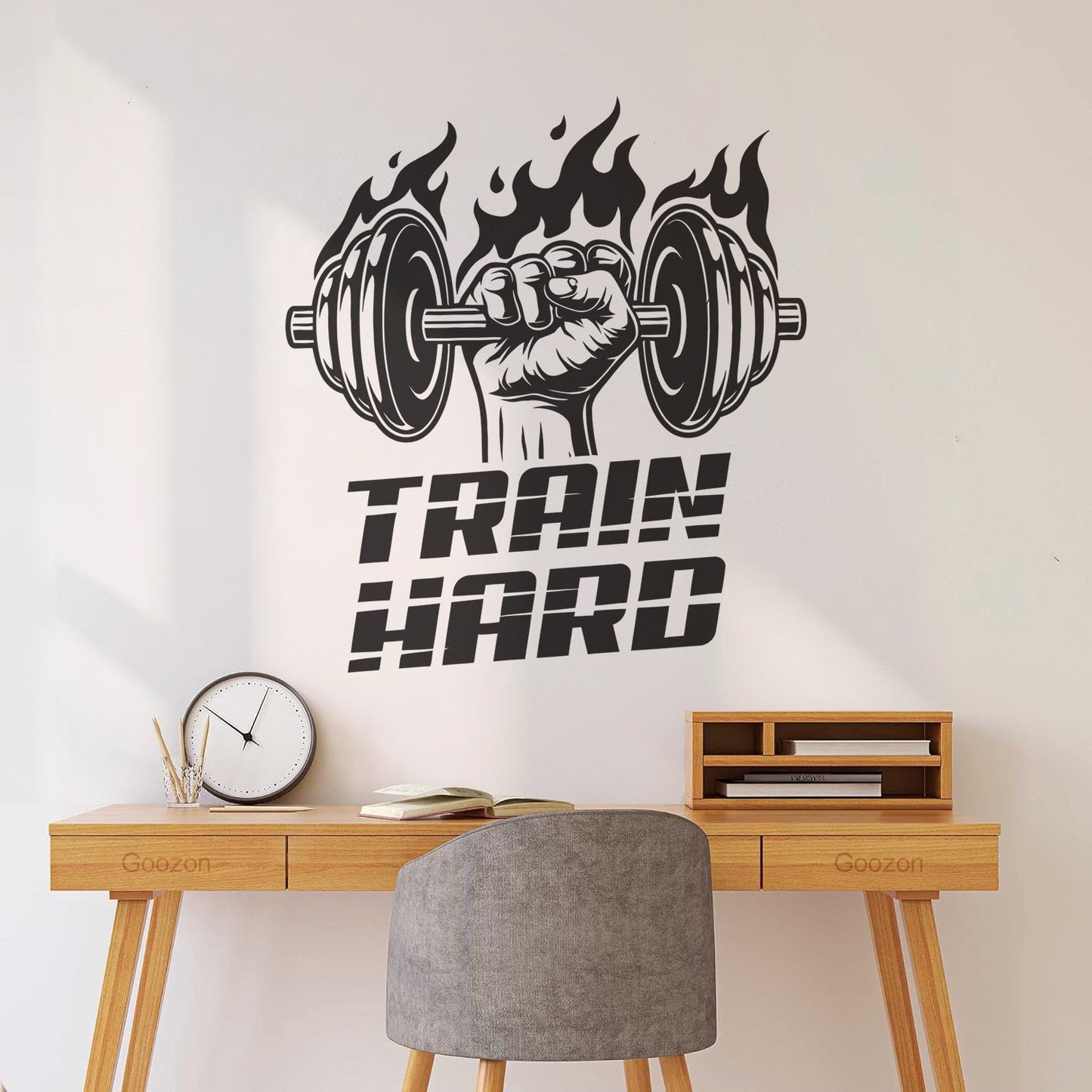 Lettering Stickers Train Hard Trainer Gymnastics Fitnesscenter Club Iron Sport Store Decoration