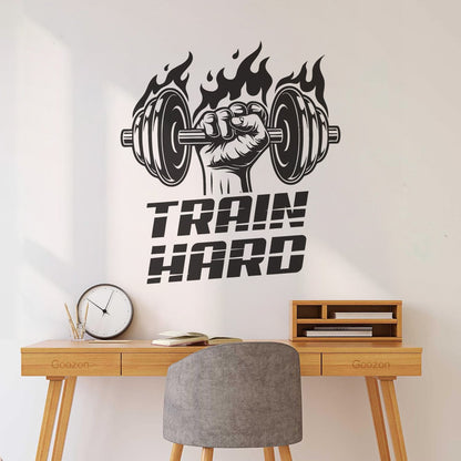 Lettering Stickers Train Hard Trainer Gymnastics Fitnesscenter Club Iron Sport Store Decoration