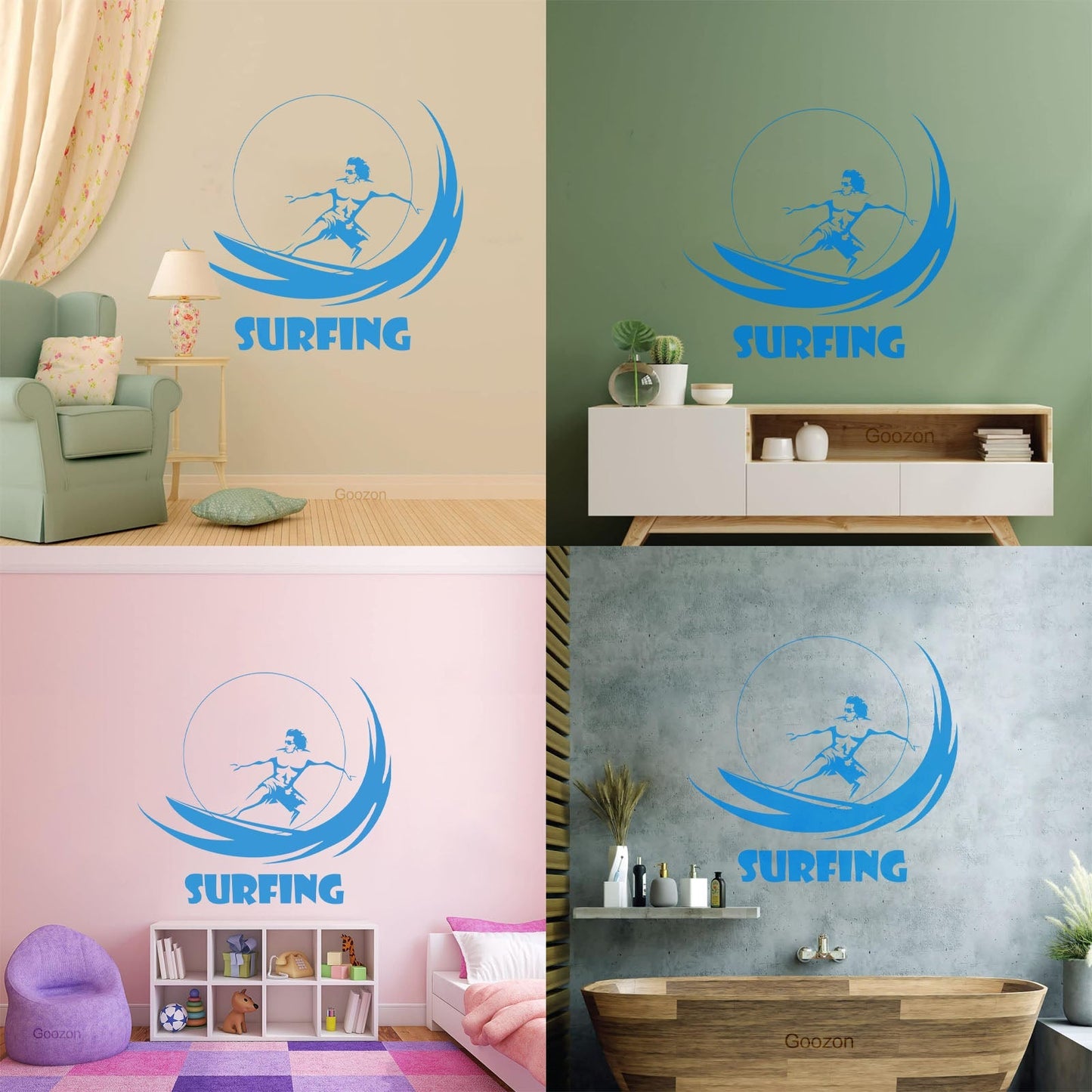 Vinyl Wall Stickers Water Sports Surfing Marine Style Wave Wall Beautification
