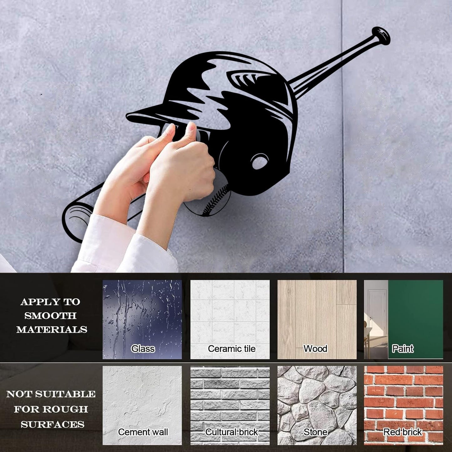 Wall Stickers Paster Paper Baseball Bat Ball Hat Sports Boy Art Decoration