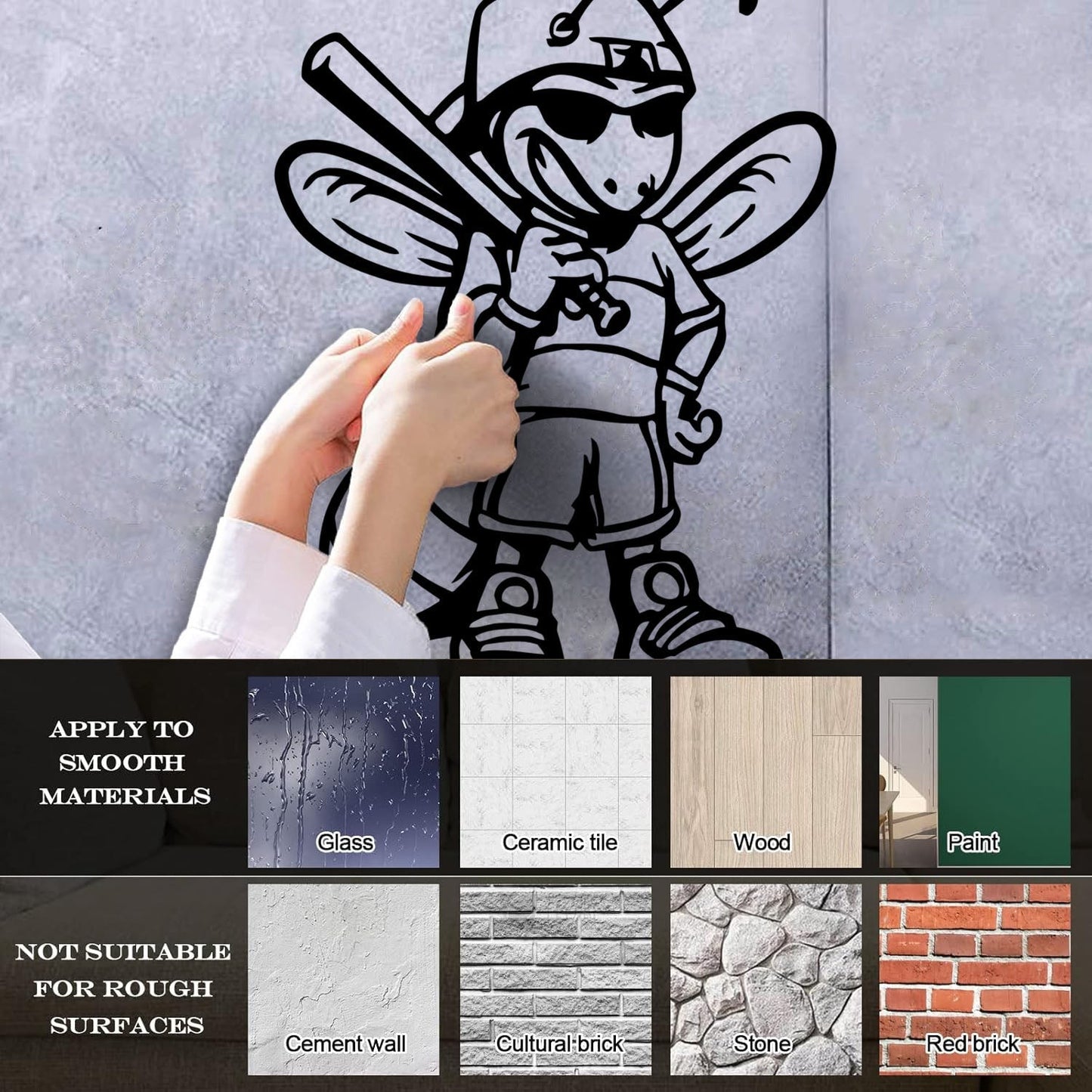 Wall Decals Baseball Player Insect Wasp Bee Game Cartoon Do Not Damage The Wall Surface