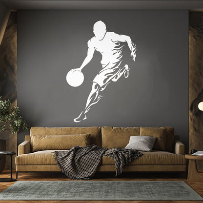 Wall Vinyl Sticker Decor Basketball Player Sports Game Fire Multiple Size Options