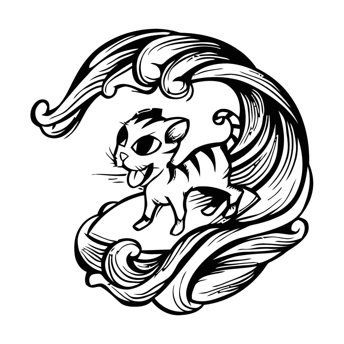 Cat Pet Wave Sea Animal Surfing Wall Vinyl Sticker Decor Equipped With Transfer Film Kit