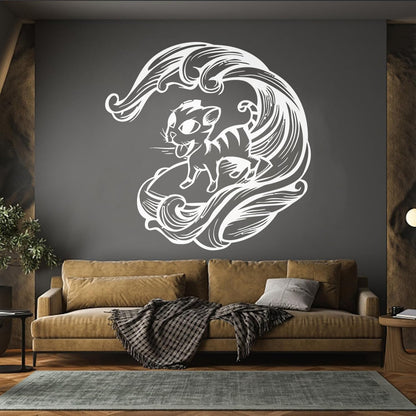 Cat Pet Wave Sea Animal Surfing Wall Vinyl Sticker Decor Equipped With Transfer Film Kit