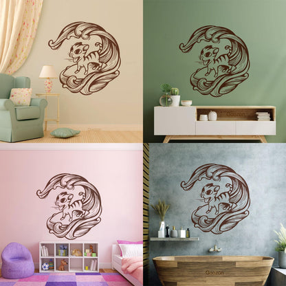 Cat Pet Wave Sea Animal Surfing Wall Vinyl Sticker Decor Equipped With Transfer Film Kit