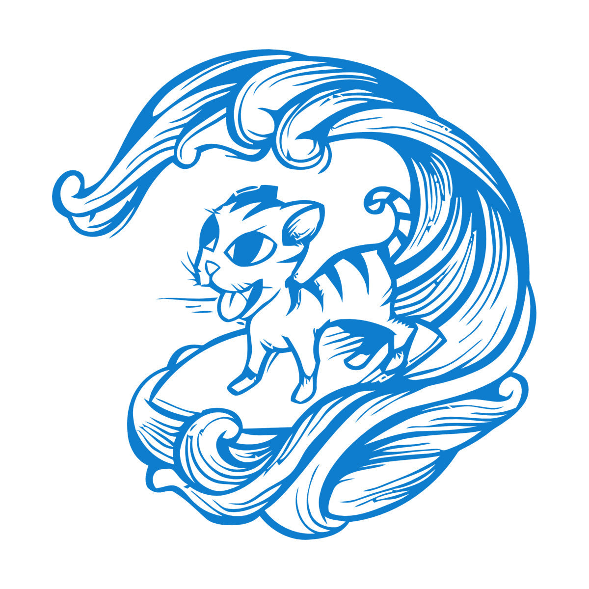 Cat Pet Wave Sea Animal Surfing Wall Vinyl Sticker Decor Equipped With Transfer Film Kit