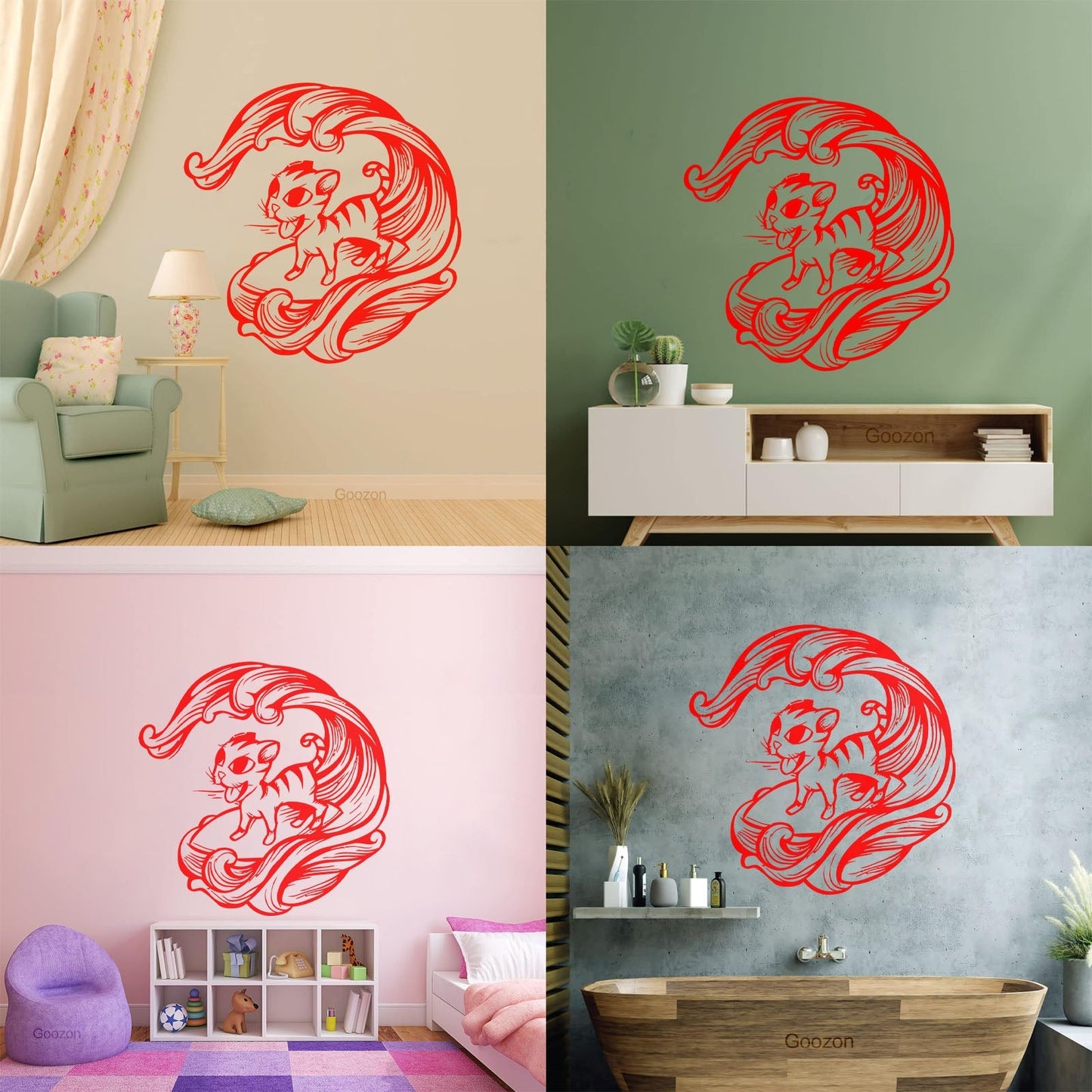 Cat Pet Wave Sea Animal Surfing Wall Vinyl Sticker Decor Equipped With Transfer Film Kit