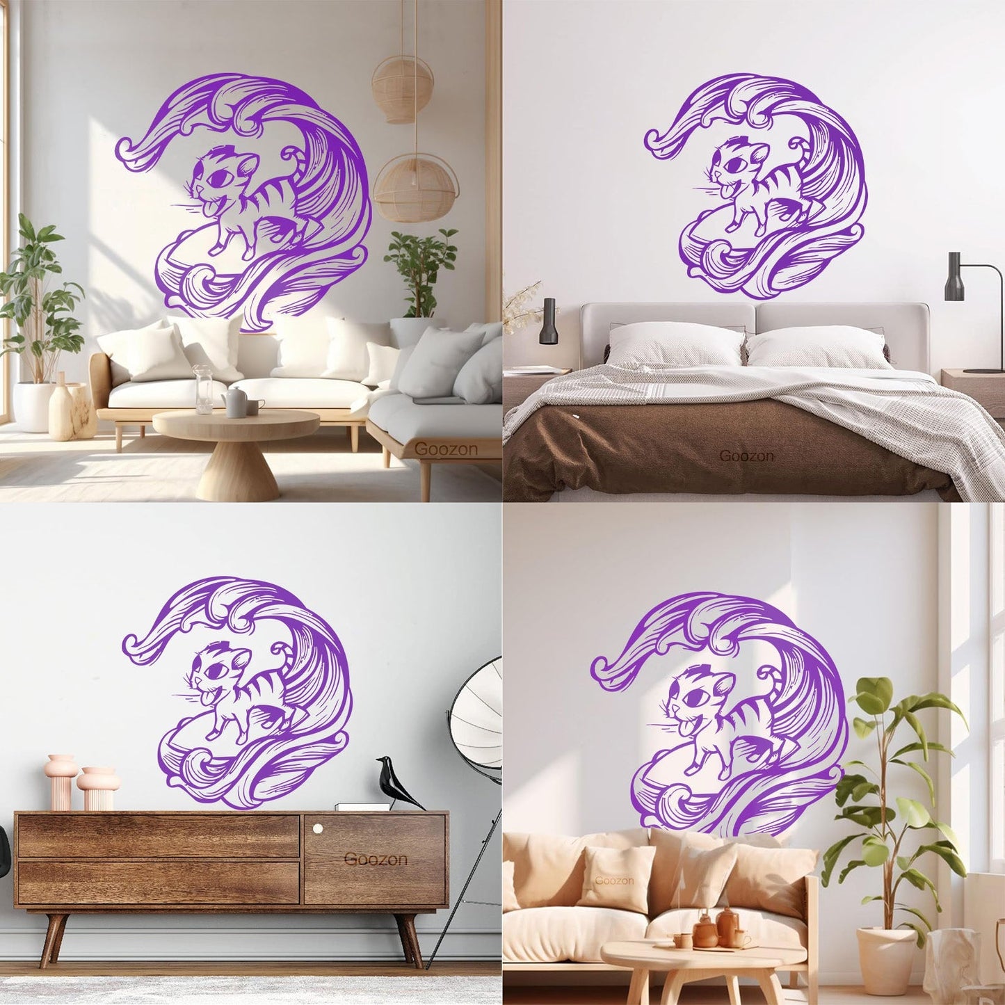 Cat Pet Wave Sea Animal Surfing Wall Vinyl Sticker Decor Equipped With Transfer Film Kit