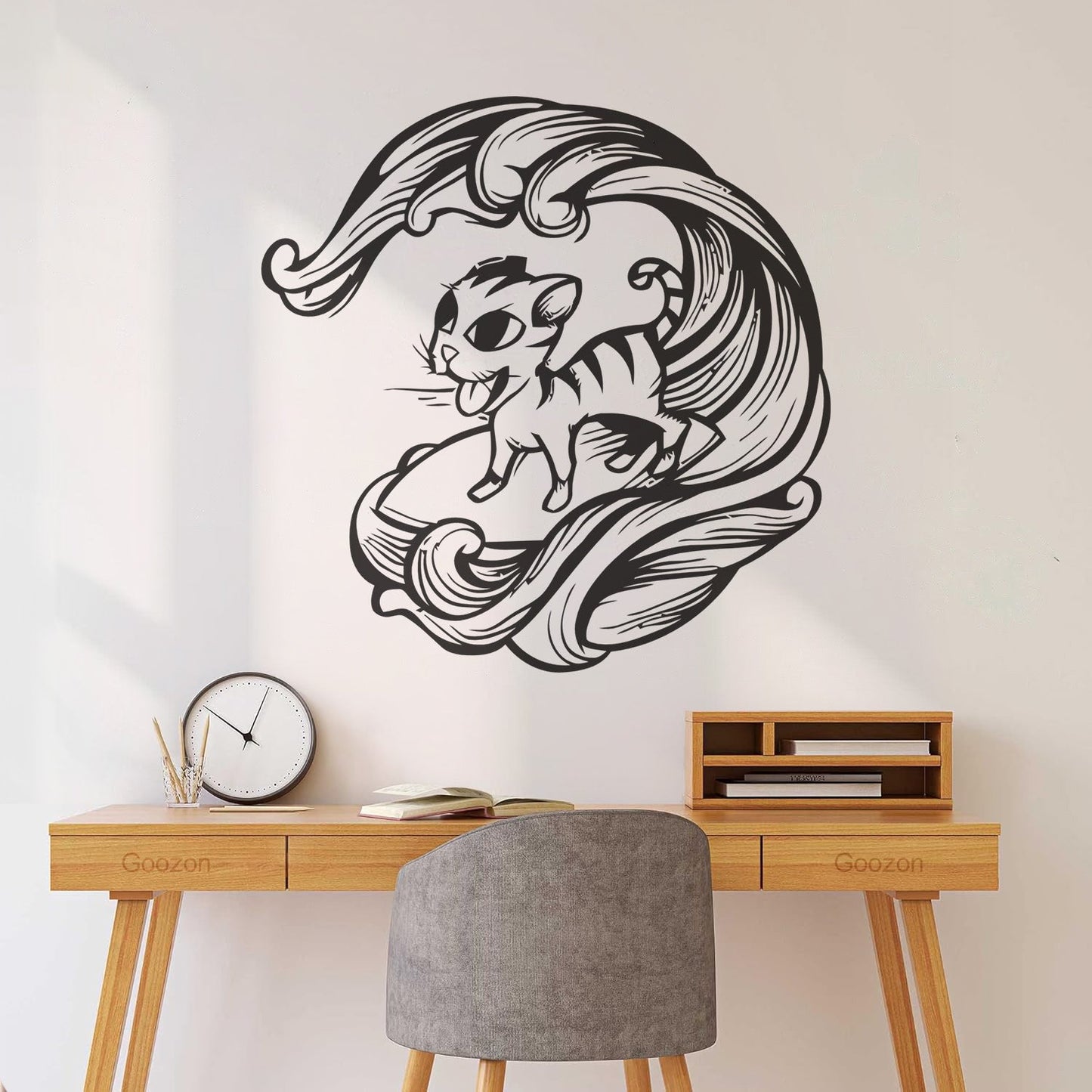 Cat Pet Wave Sea Animal Surfing Wall Vinyl Sticker Decor Equipped With Transfer Film Kit