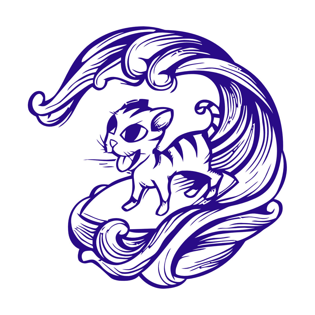 Cat Pet Wave Sea Animal Surfing Wall Vinyl Sticker Decor Equipped With Transfer Film Kit