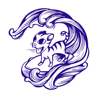 Cat Pet Wave Sea Animal Surfing Wall Vinyl Sticker Decor Equipped With Transfer Film Kit