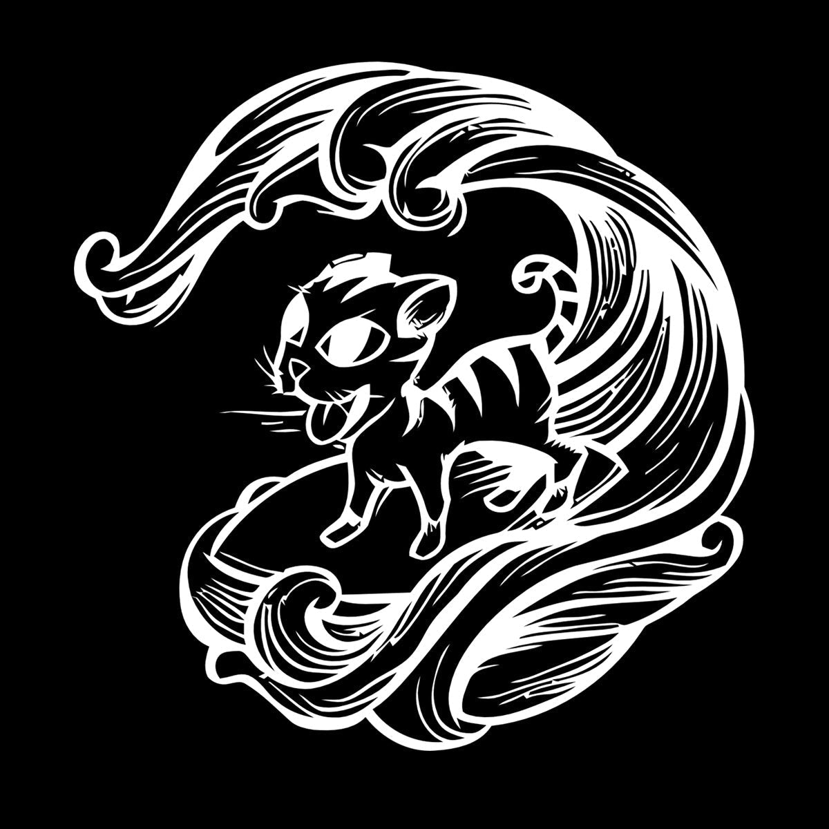 Cat Pet Wave Sea Animal Surfing Wall Vinyl Sticker Decor Equipped With Transfer Film Kit