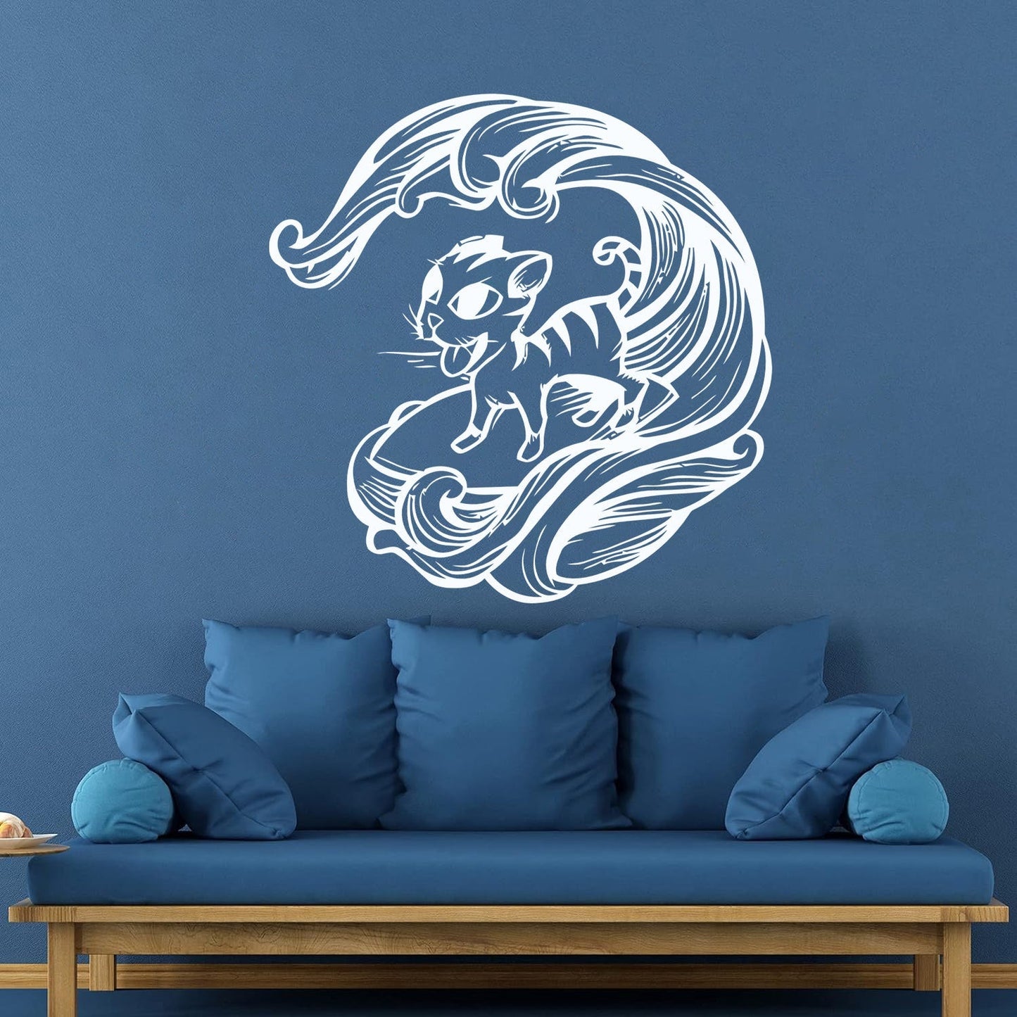 Cat Pet Wave Sea Animal Surfing Wall Vinyl Sticker Decor Equipped With Transfer Film Kit