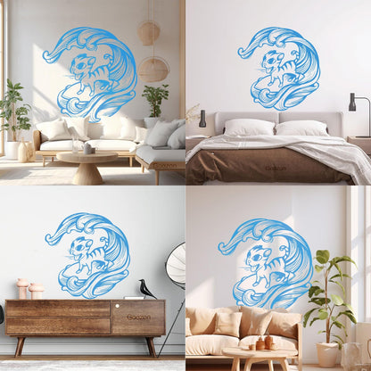 Cat Pet Wave Sea Animal Surfing Wall Vinyl Sticker Decor Equipped With Transfer Film Kit