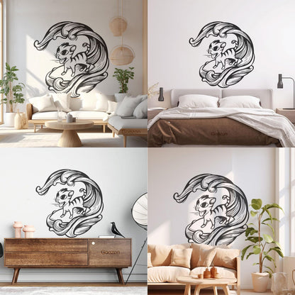 Cat Pet Wave Sea Animal Surfing Wall Vinyl Sticker Decor Equipped With Transfer Film Kit