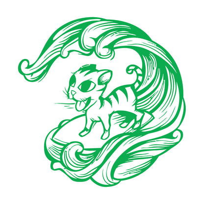 Cat Pet Wave Sea Animal Surfing Wall Vinyl Sticker Decor Equipped With Transfer Film Kit