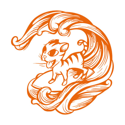 Cat Pet Wave Sea Animal Surfing Wall Vinyl Sticker Decor Equipped With Transfer Film Kit