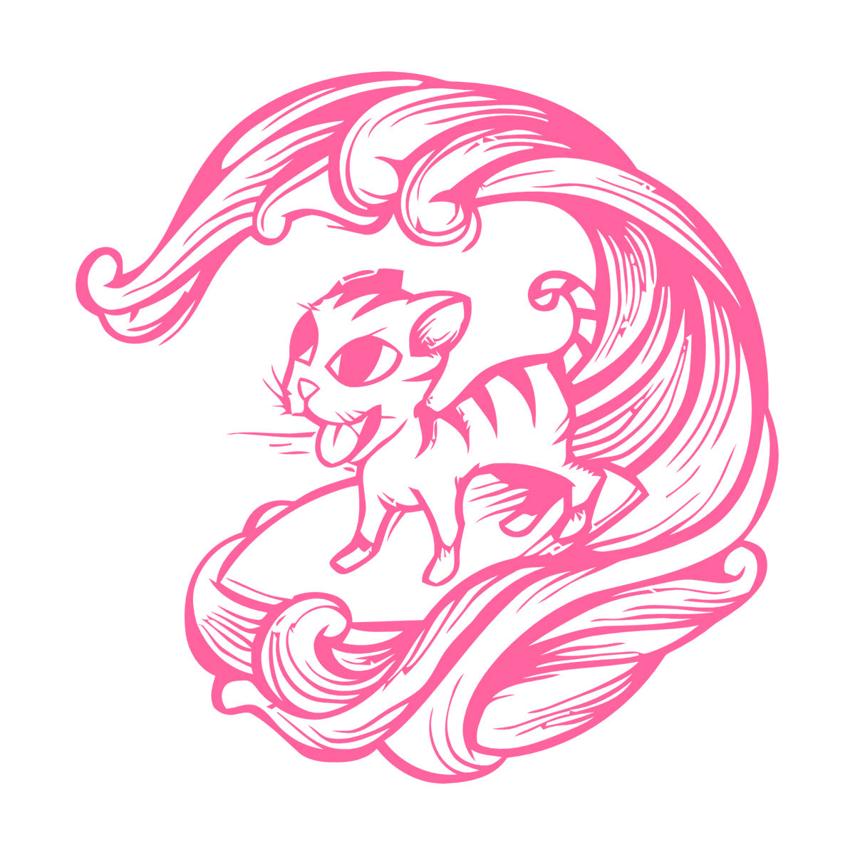 Cat Pet Wave Sea Animal Surfing Wall Vinyl Sticker Decor Equipped With Transfer Film Kit