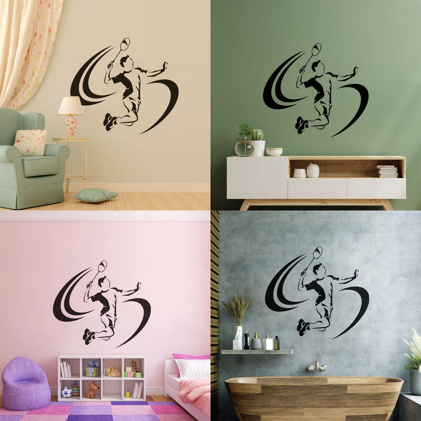 Wall Stickers Competition Game Player Tennis Badminton Art Mural Painting
