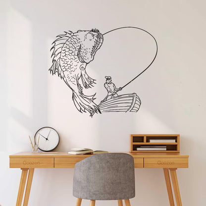 Lettering Decals Fishing Catches Huge Fish Fisherman Boat Sea Ocean River Multiple Size Options