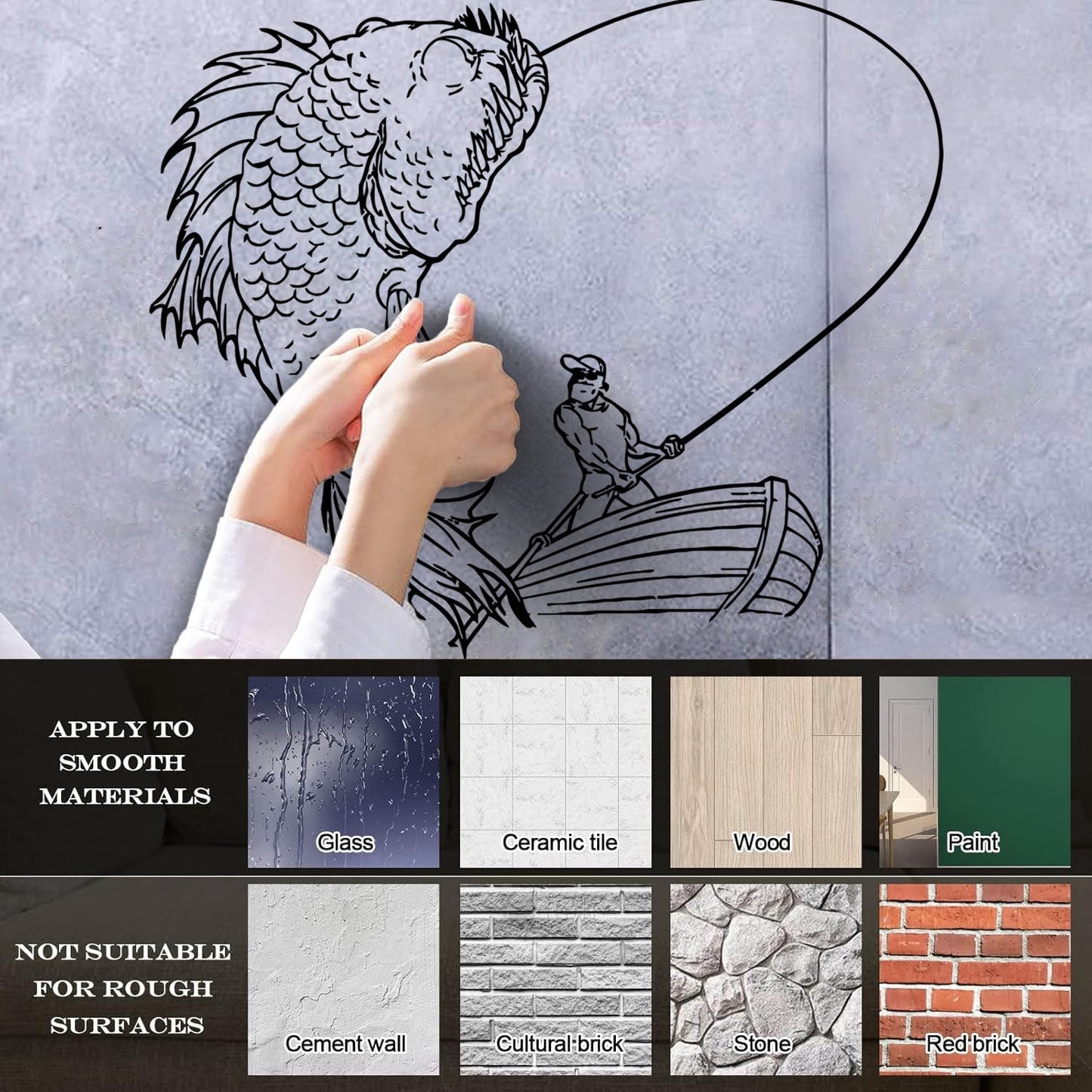 Lettering Decals Fishing Catches Huge Fish Fisherman Boat Sea Ocean River Multiple Size Options