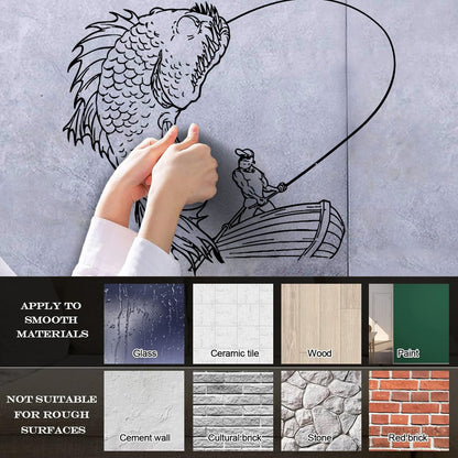 Lettering Decals Fishing Catches Huge Fish Fisherman Boat Sea Ocean River Multiple Size Options