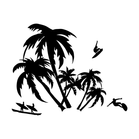 Wall Vinyl Sticker Decor Palm Beach Surfing Extreme Sport Ocean Can Modify And Add Information