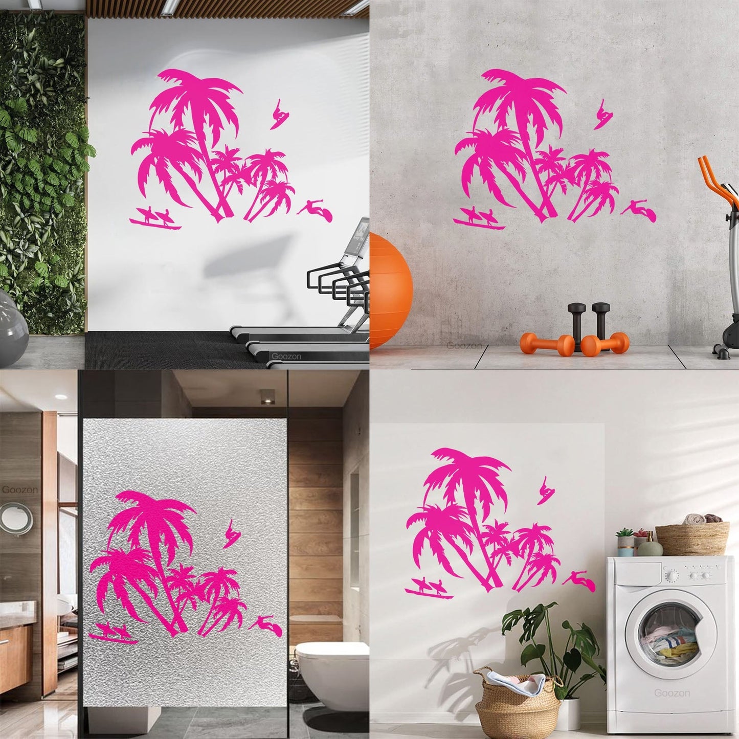 Wall Vinyl Sticker Decor Palm Beach Surfing Extreme Sport Ocean Can Modify And Add Information