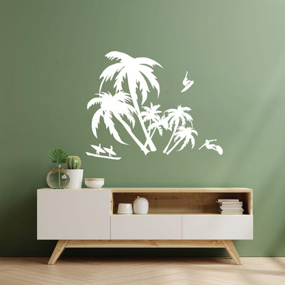 Wall Vinyl Sticker Decor Palm Beach Surfing Extreme Sport Ocean Can Modify And Add Information