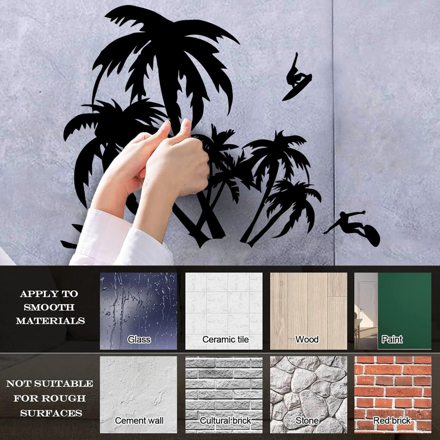 Wall Vinyl Sticker Decor Palm Beach Surfing Extreme Sport Ocean Can Modify And Add Information