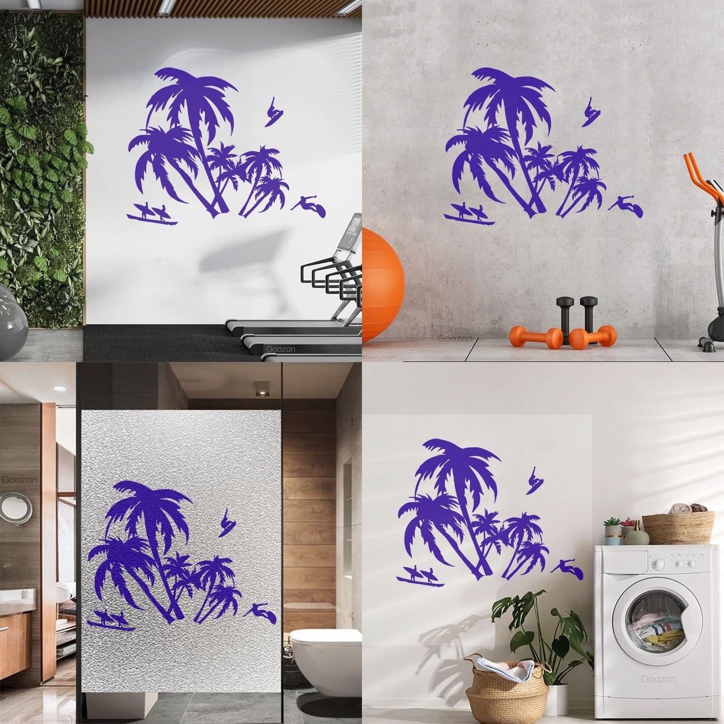 Wall Vinyl Sticker Decor Palm Beach Surfing Extreme Sport Ocean Can Modify And Add Information
