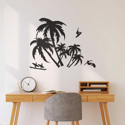 Wall Vinyl Sticker Decor Palm Beach Surfing Extreme Sport Ocean Can Modify And Add Information
